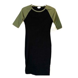 Classic Black Dress with Olive Sleeves - Women
